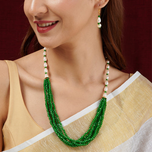 Teejh Chakra White and Green beaded Necklace Set