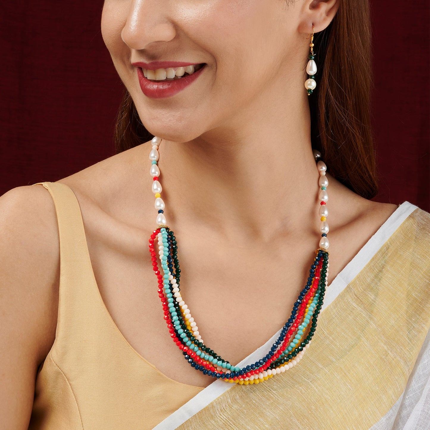 Teejh Chakra White and  Multi-colour beaded Necklace Set