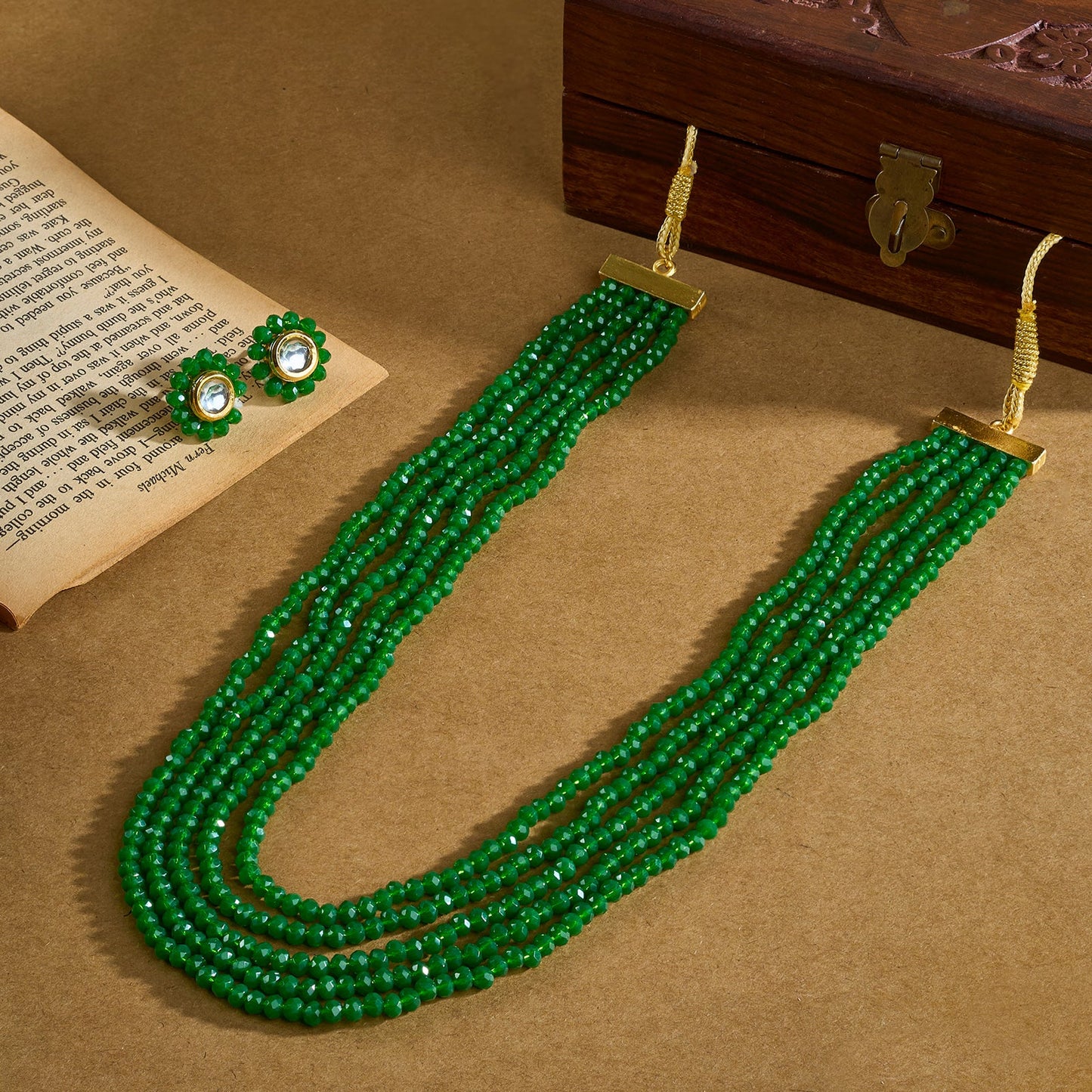 Teejh Jalsa Green Beaded Necklace Set