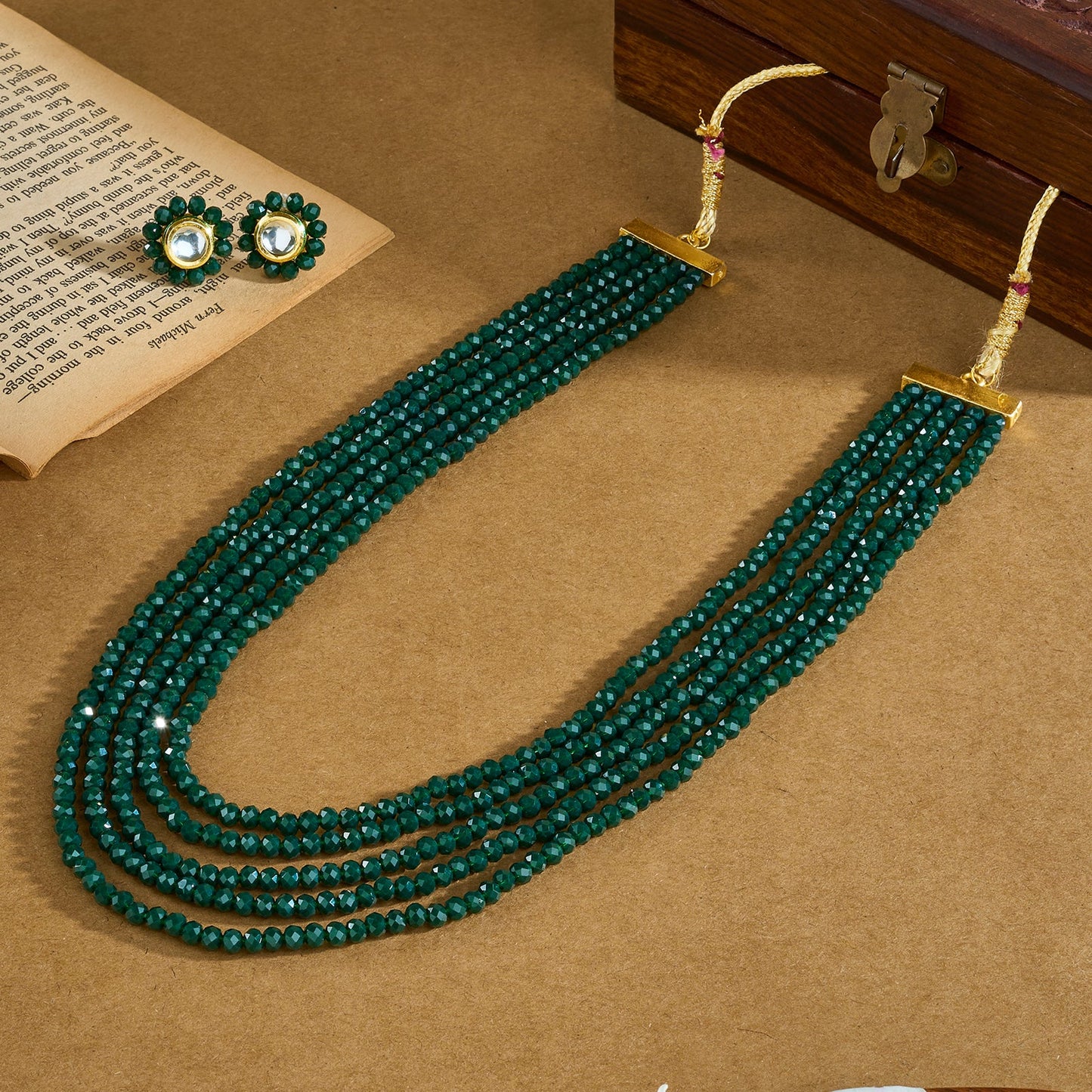 Teejh Jalsa Dark green Beaded Necklace Set