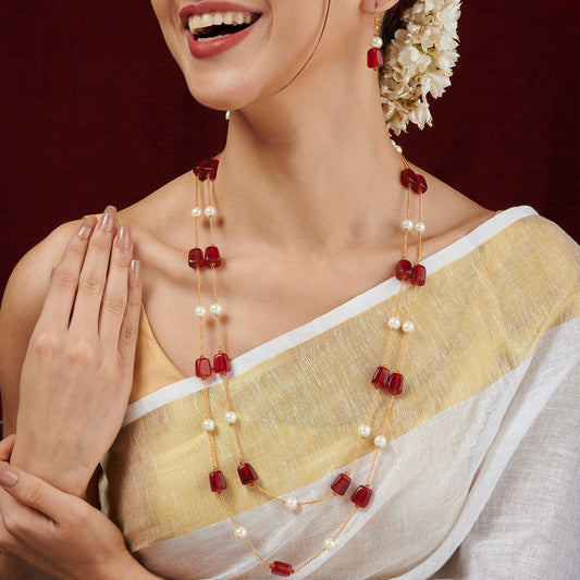 Teejh Drashti Maroon Beaded Necklace Set