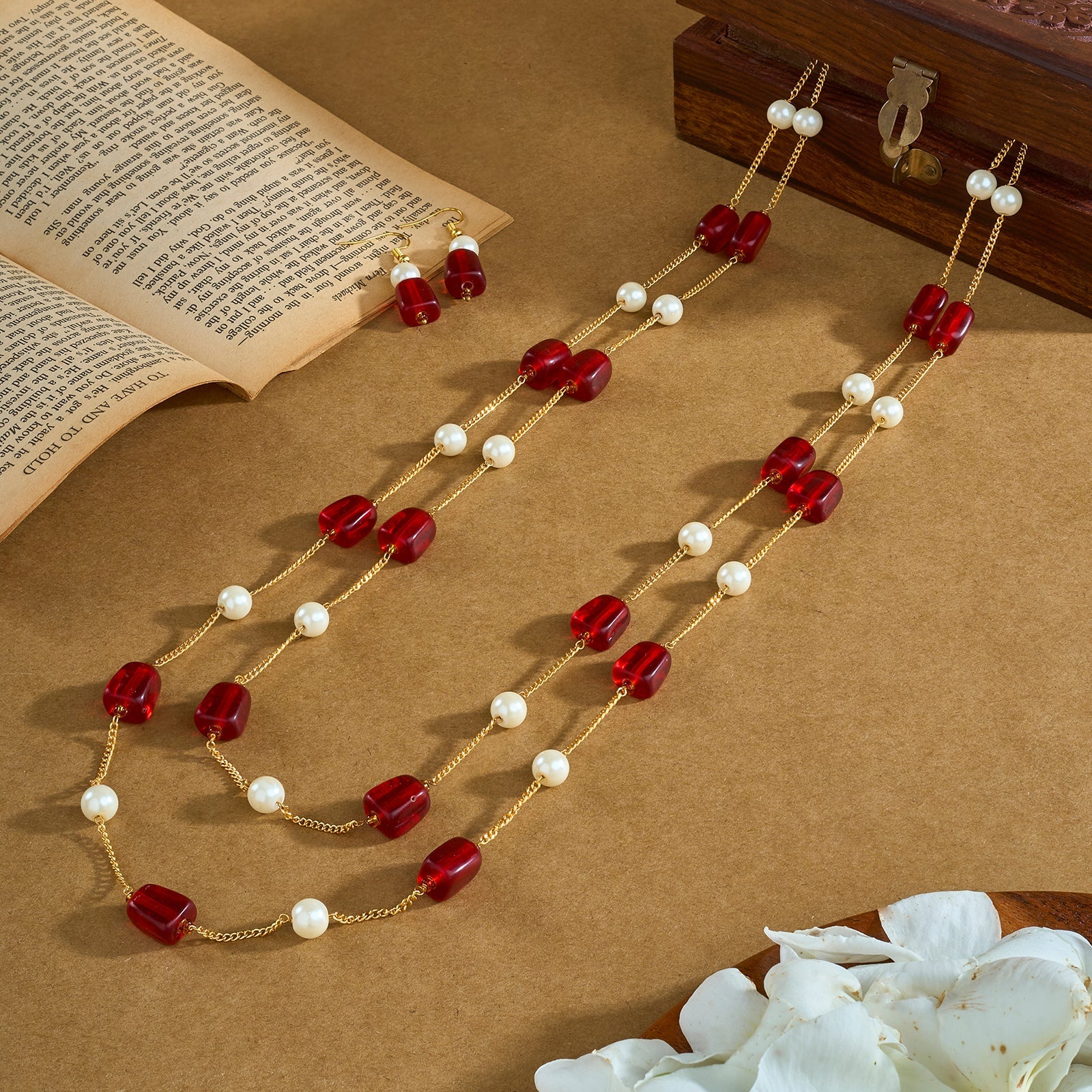 Teejh Drashti Maroon Beaded Necklace Set