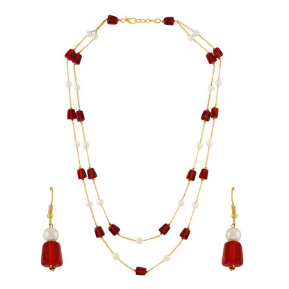 Teejh Drashti Maroon Beaded Necklace Set