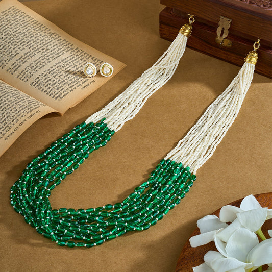 Teejh Bulbul Green Beaded Necklace Set