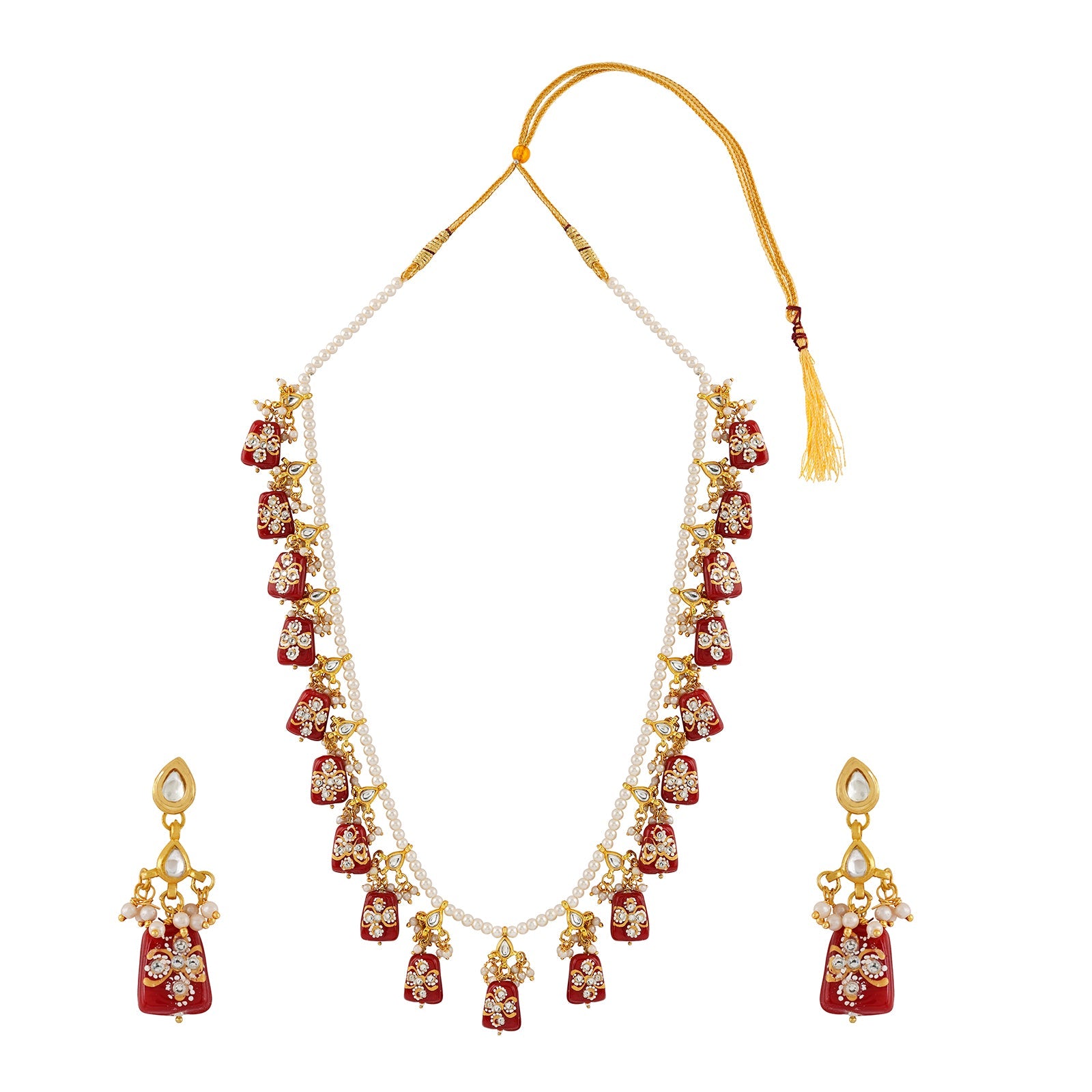 Teejh Idhika Maroon Beaded Necklace Set