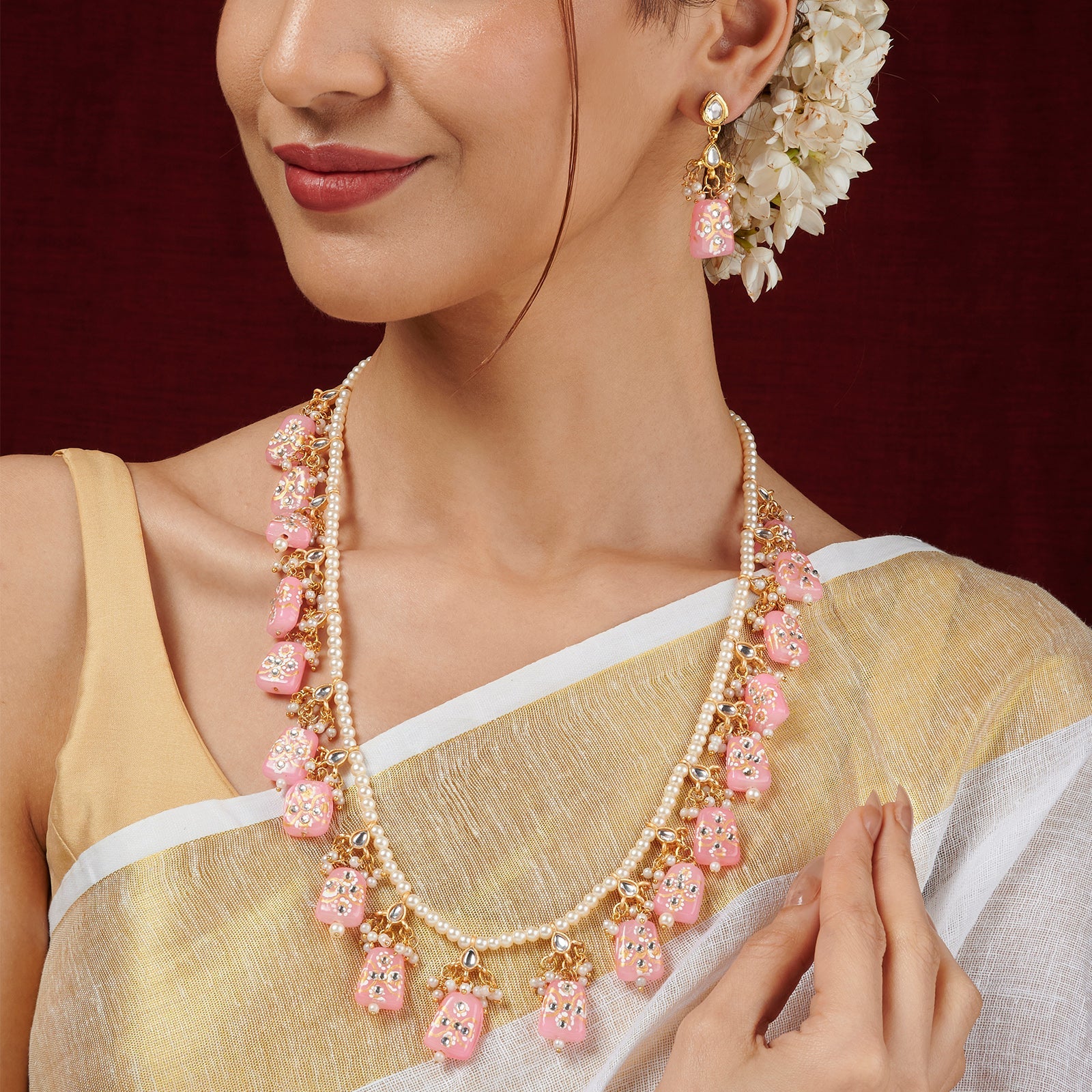 Teejh Idhika Pink Beaded Necklace Set