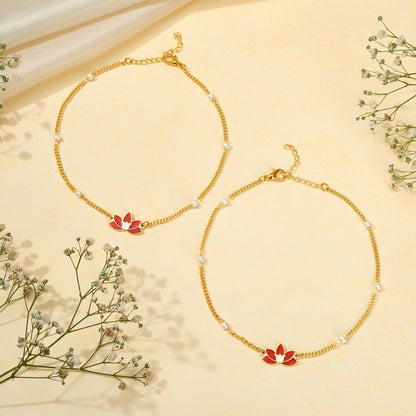 Teejh Tejaswini Red and Gold Enamel Anklet