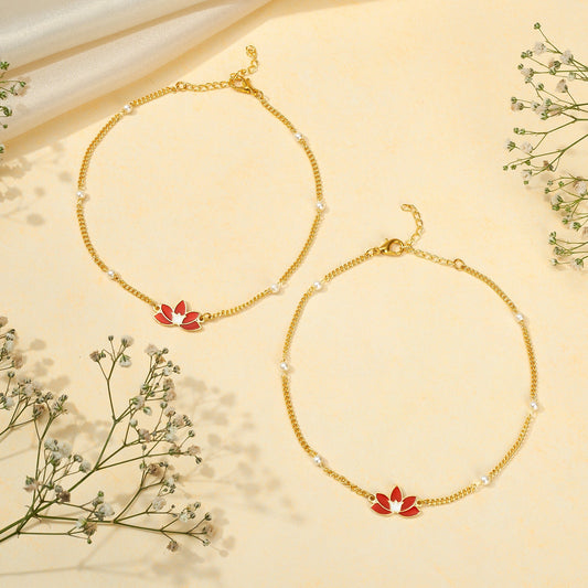 Teejh Tejaswini Red and Gold Enamel Anklet