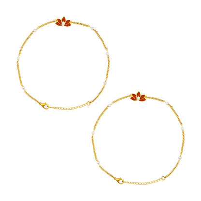Teejh Tejaswini Red and Gold Enamel Anklet