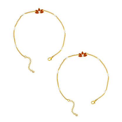 Teejh Tejaswini Red and Gold Enamel Anklet