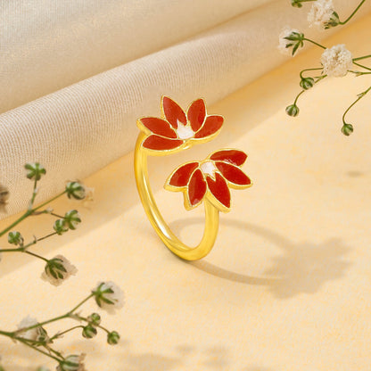 Teejh Indrina Red and Gold Enamel Ring