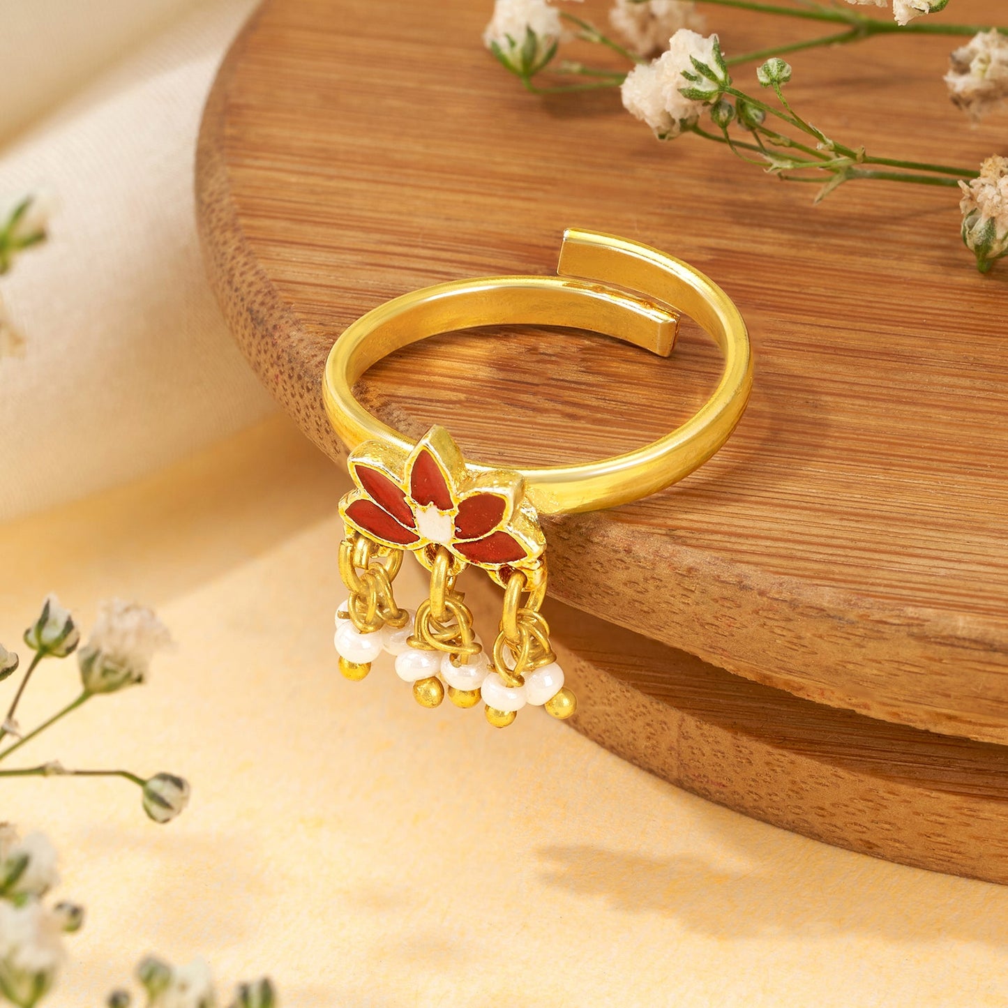 Teejh Falguni Red and Gold Enamel Ring