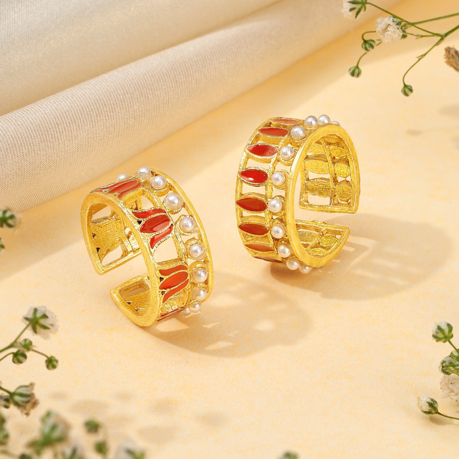 Teejh Falak Red and Gold Enamel Ring Set