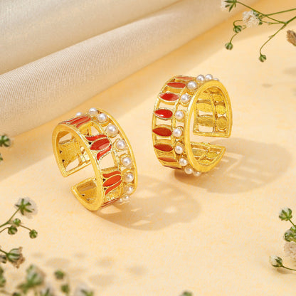 Teejh Falak Red and Gold Enamel Ring Set