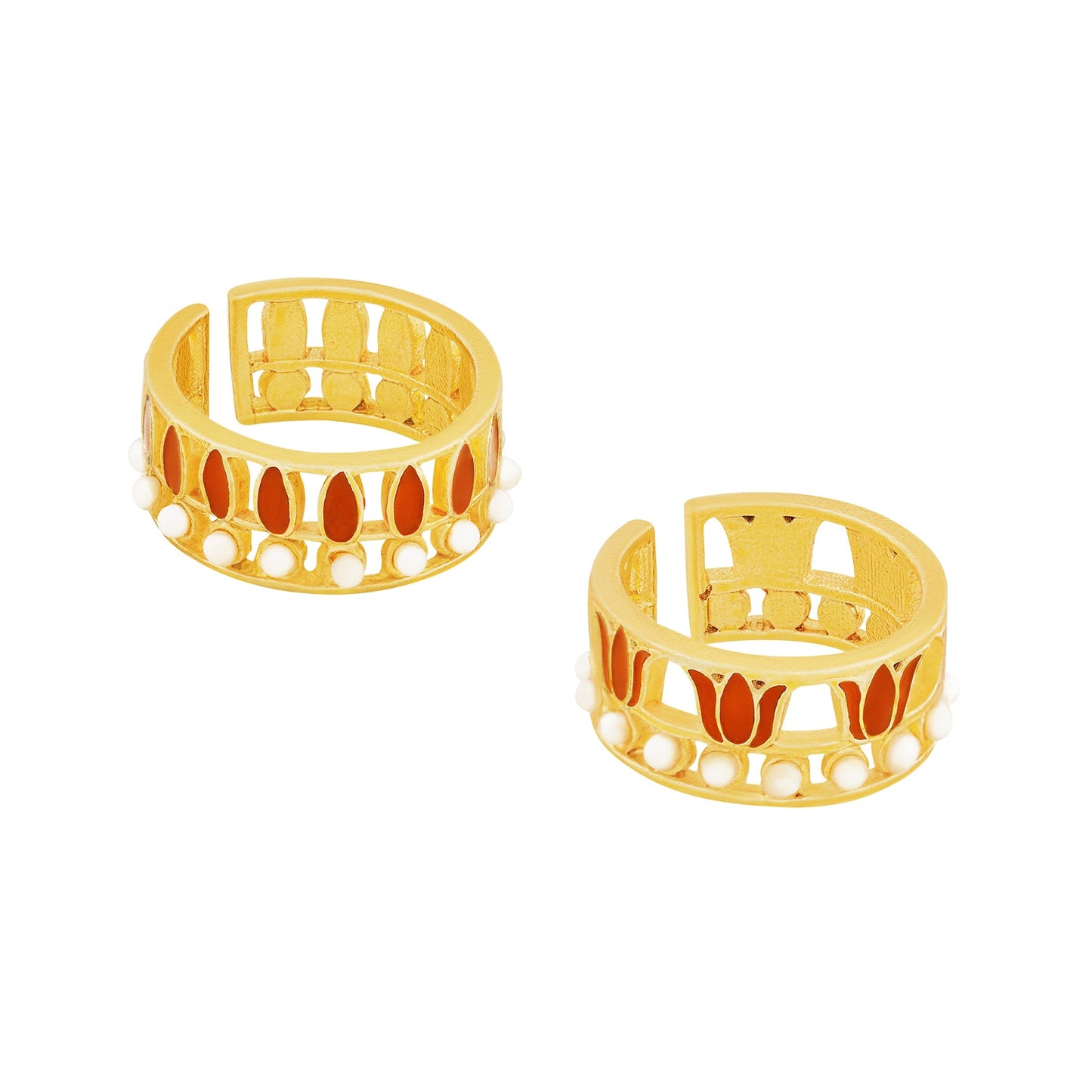 Teejh Falak Red and Gold Enamel Ring Set