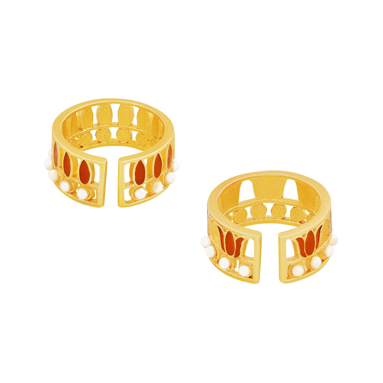 Teejh Falak Red and Gold Enamel Ring Set