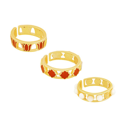 Teejh Prerana Red and Gold Enamel Ring Set