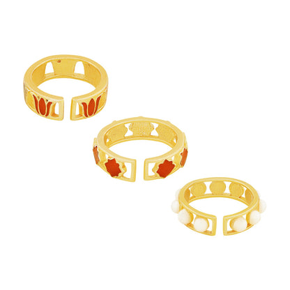 Teejh Prerana Red and Gold Enamel Ring Set