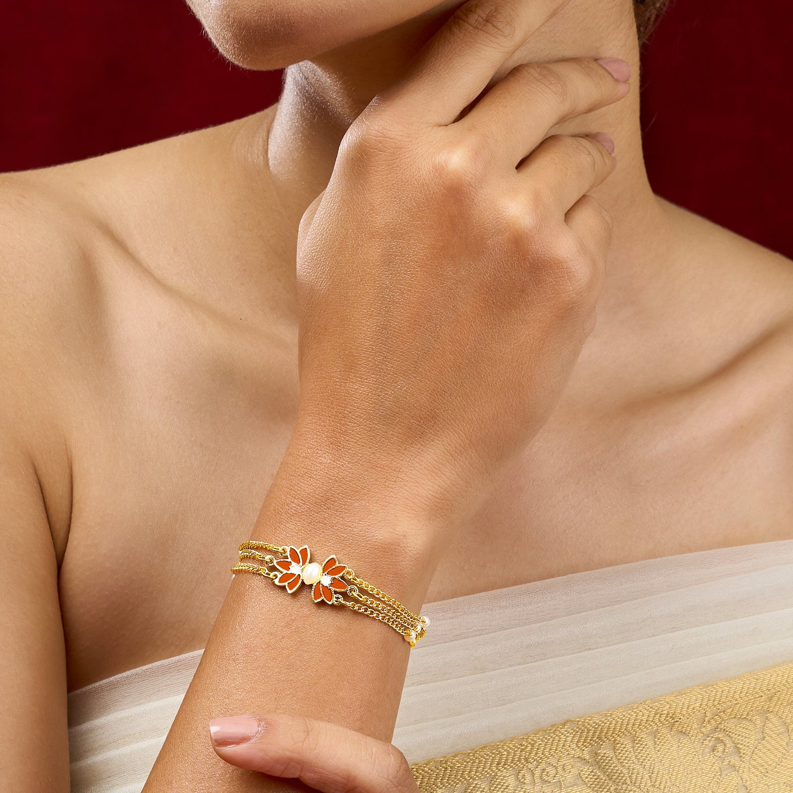 Teejh Janisha Red and Gold Enamel Bracelet