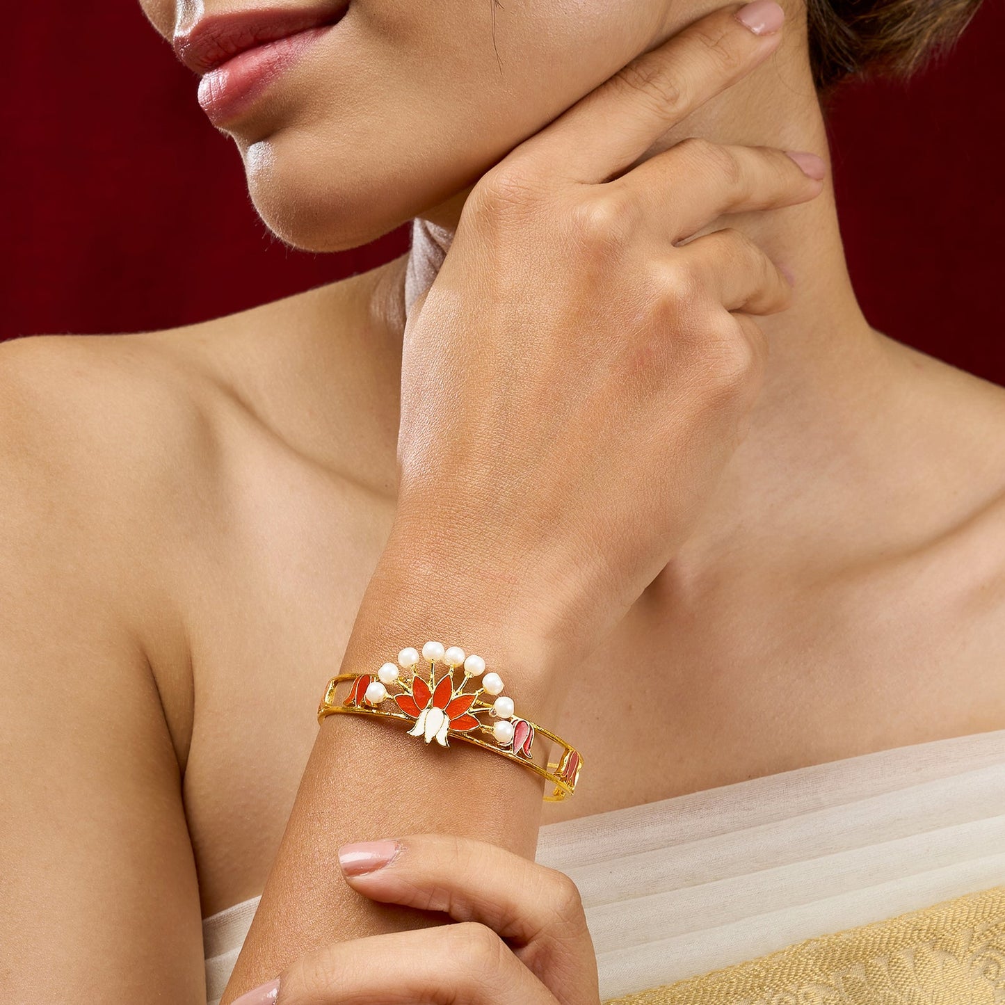 Teejh Vrushali Red and Gold Enamel Bracelet