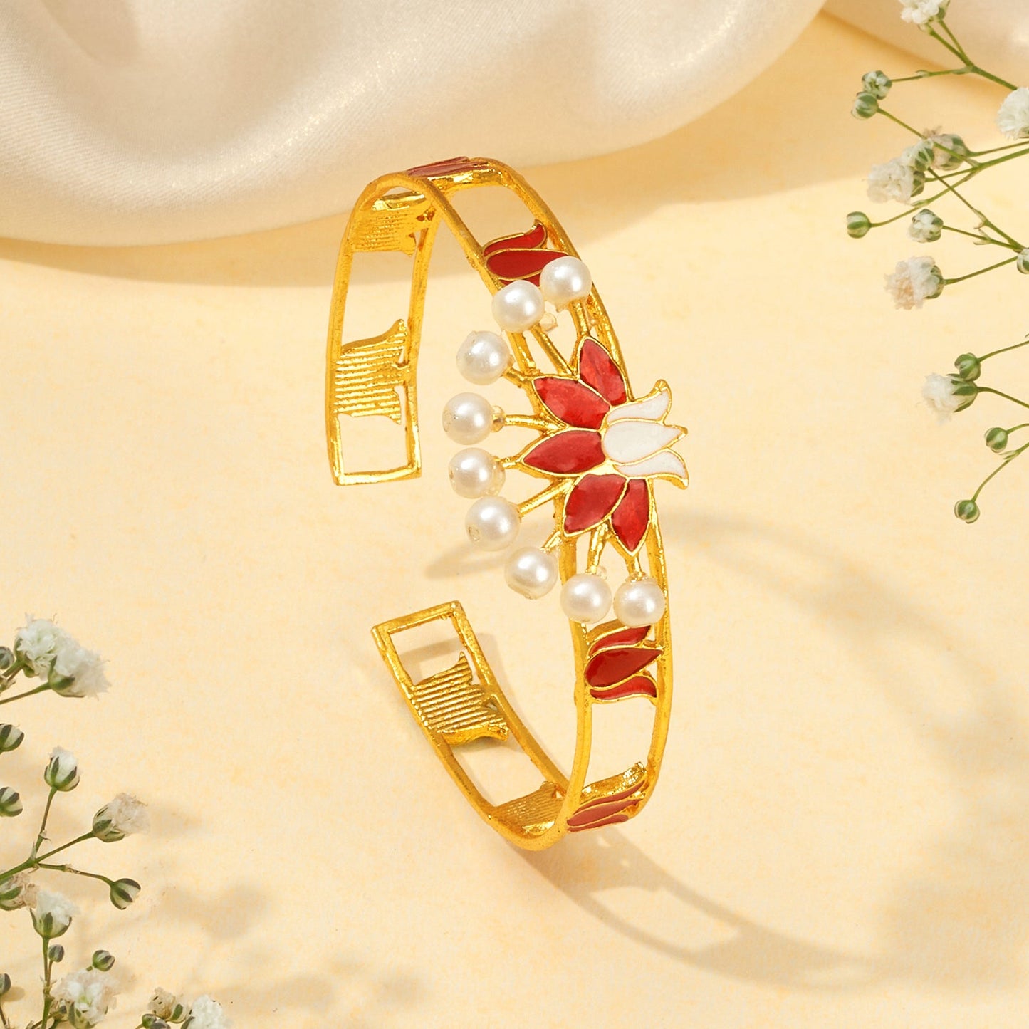 Teejh Vrushali Red and Gold Enamel Bracelet