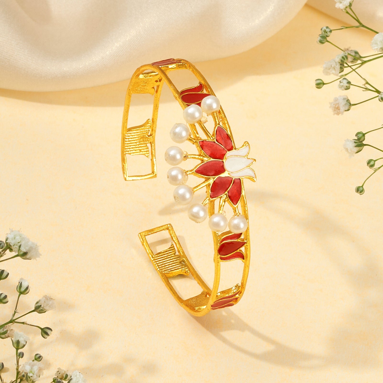 Teejh Vrushali Red and Gold Enamel Bracelet