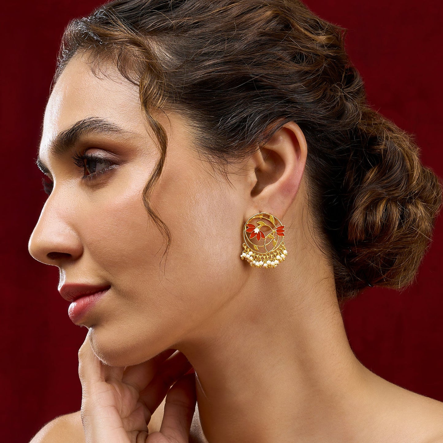Teejh Ojal Red and Gold Enamel Earrings