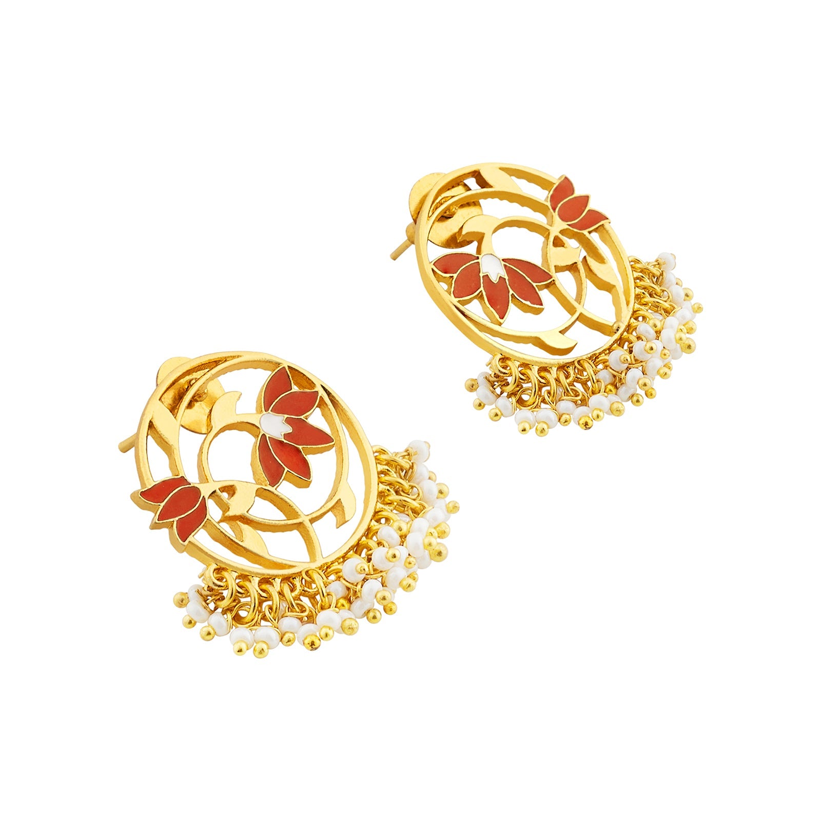 Teejh Ojal Red and Gold Enamel Earrings