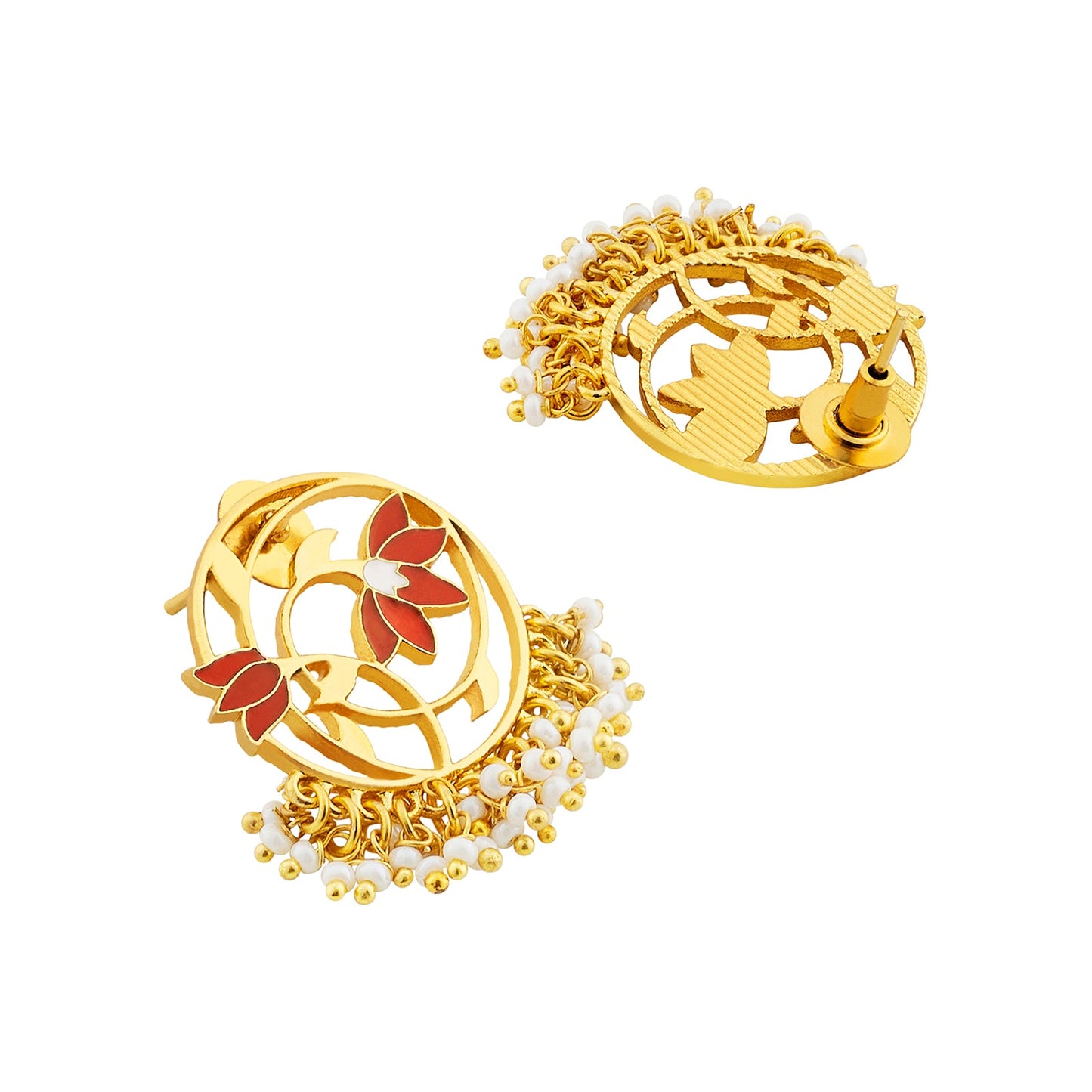Teejh Ojal Red and Gold Enamel Earrings