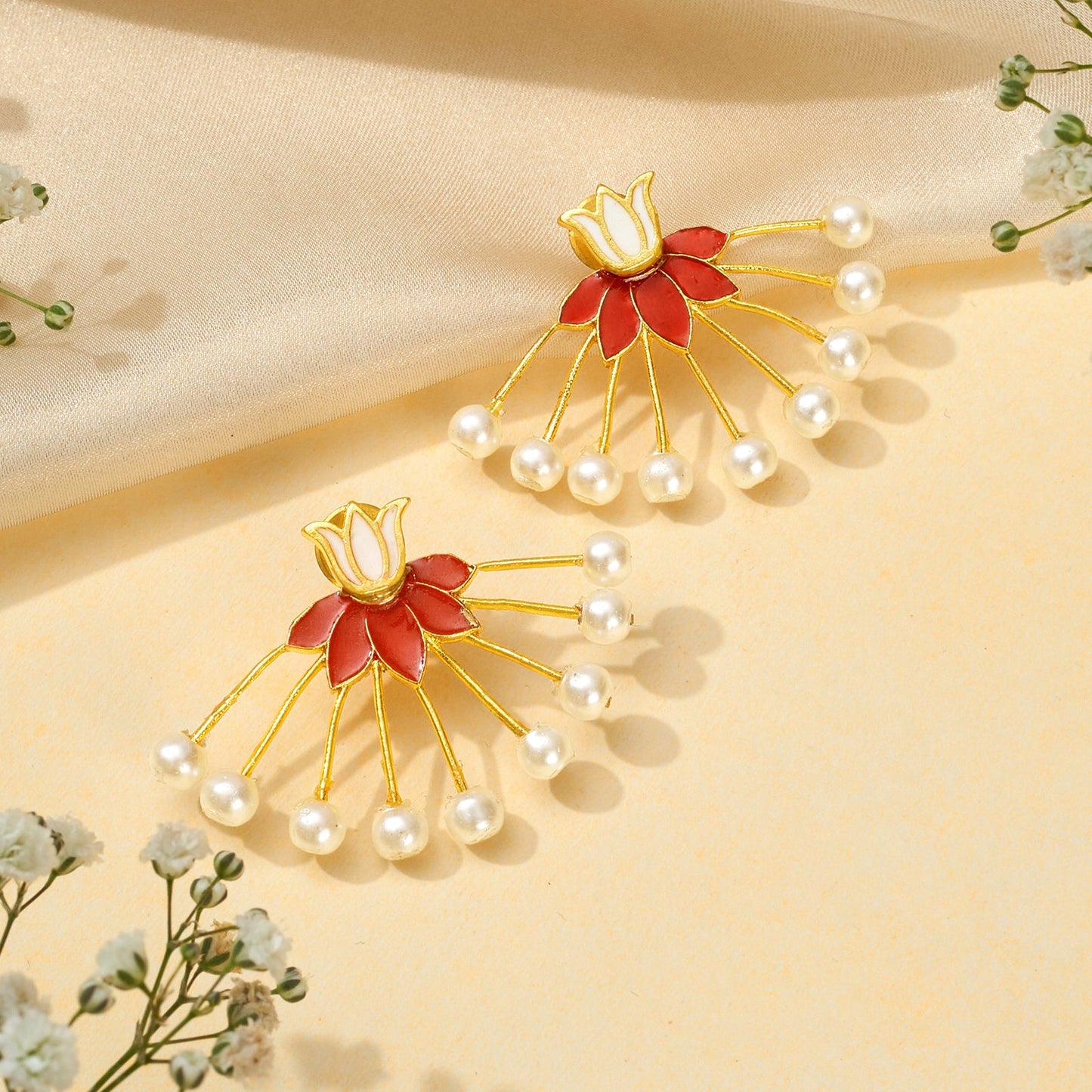 Teejh Chitrika Red and Gold Enamel Earrings