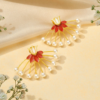 Teejh Chitrika Red and Gold Enamel Earrings