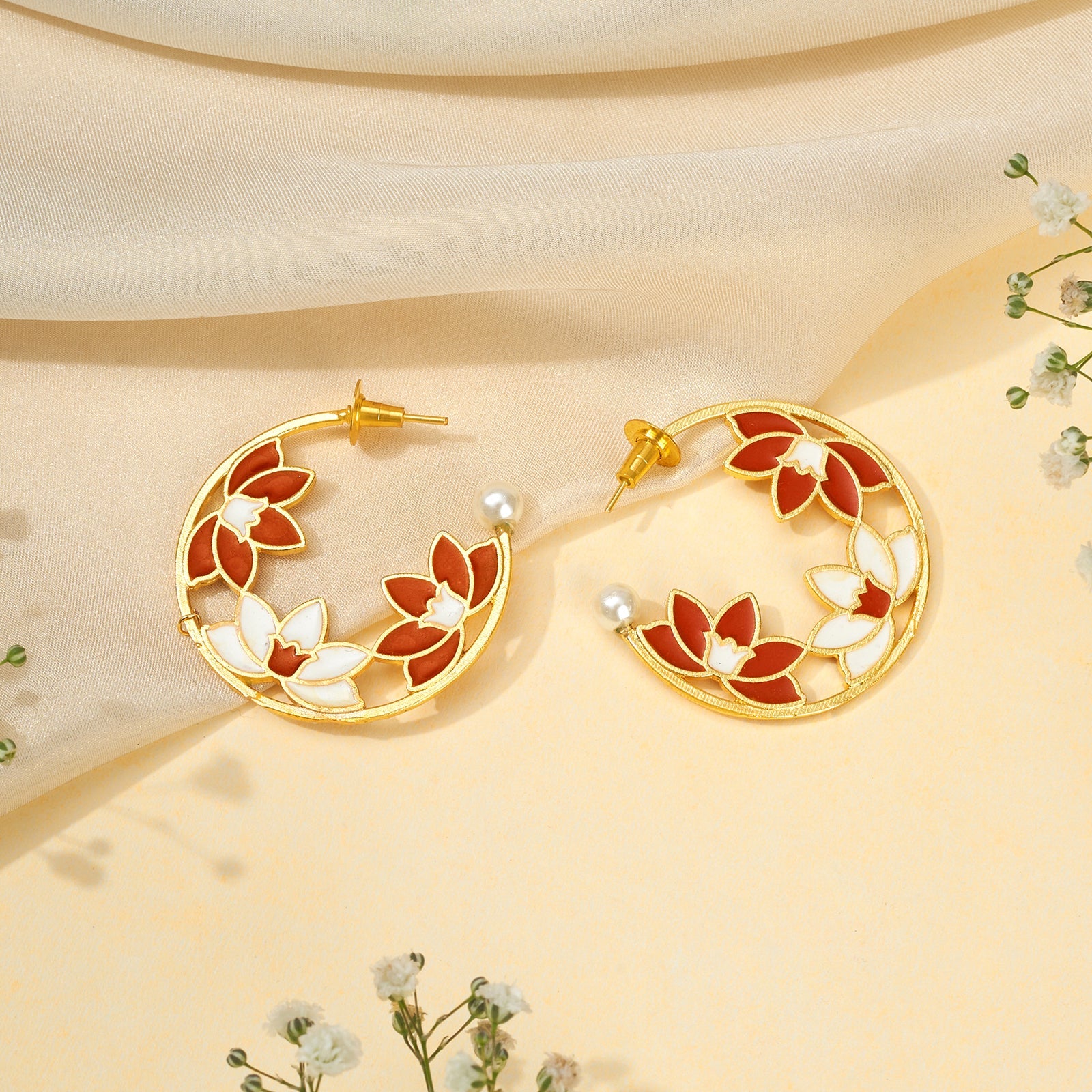 Teejh Lavyanshi Red and Gold Enamel Earrings