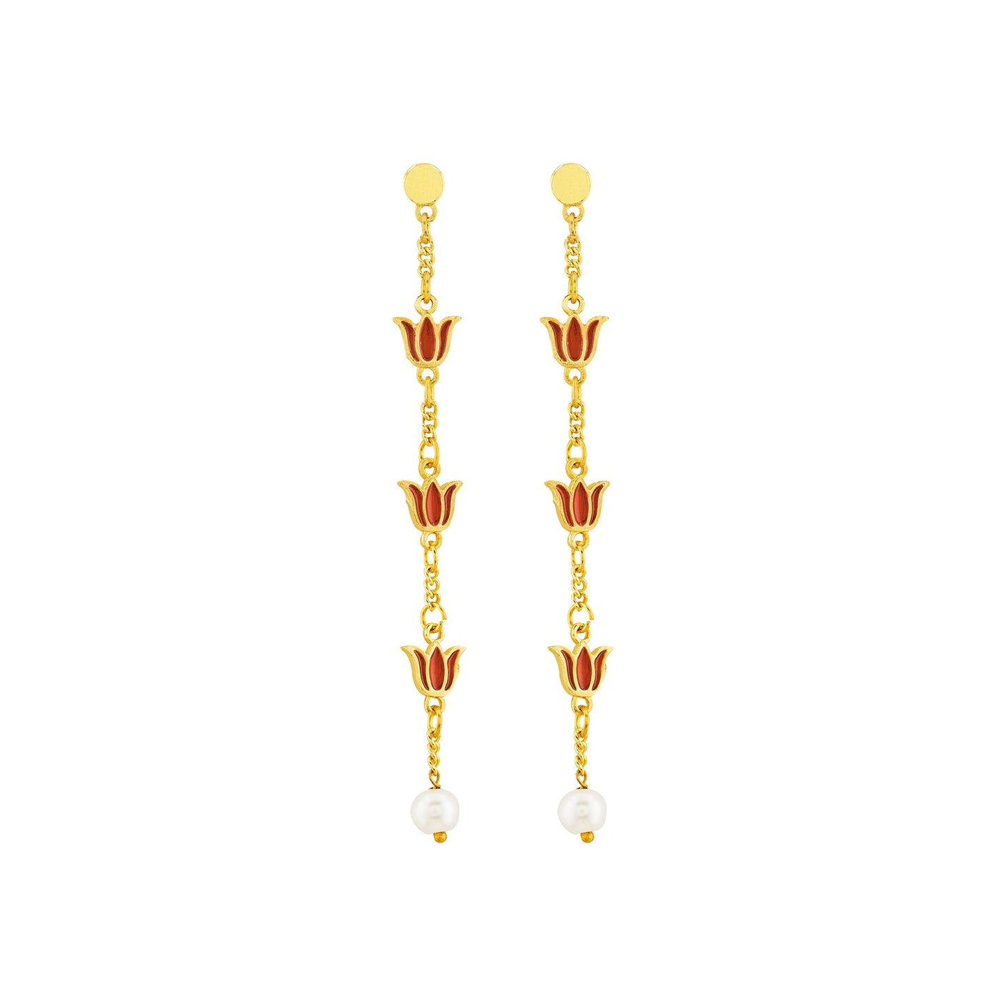 Teejh Chahat Red and Gold Enamle Dangler Earrings