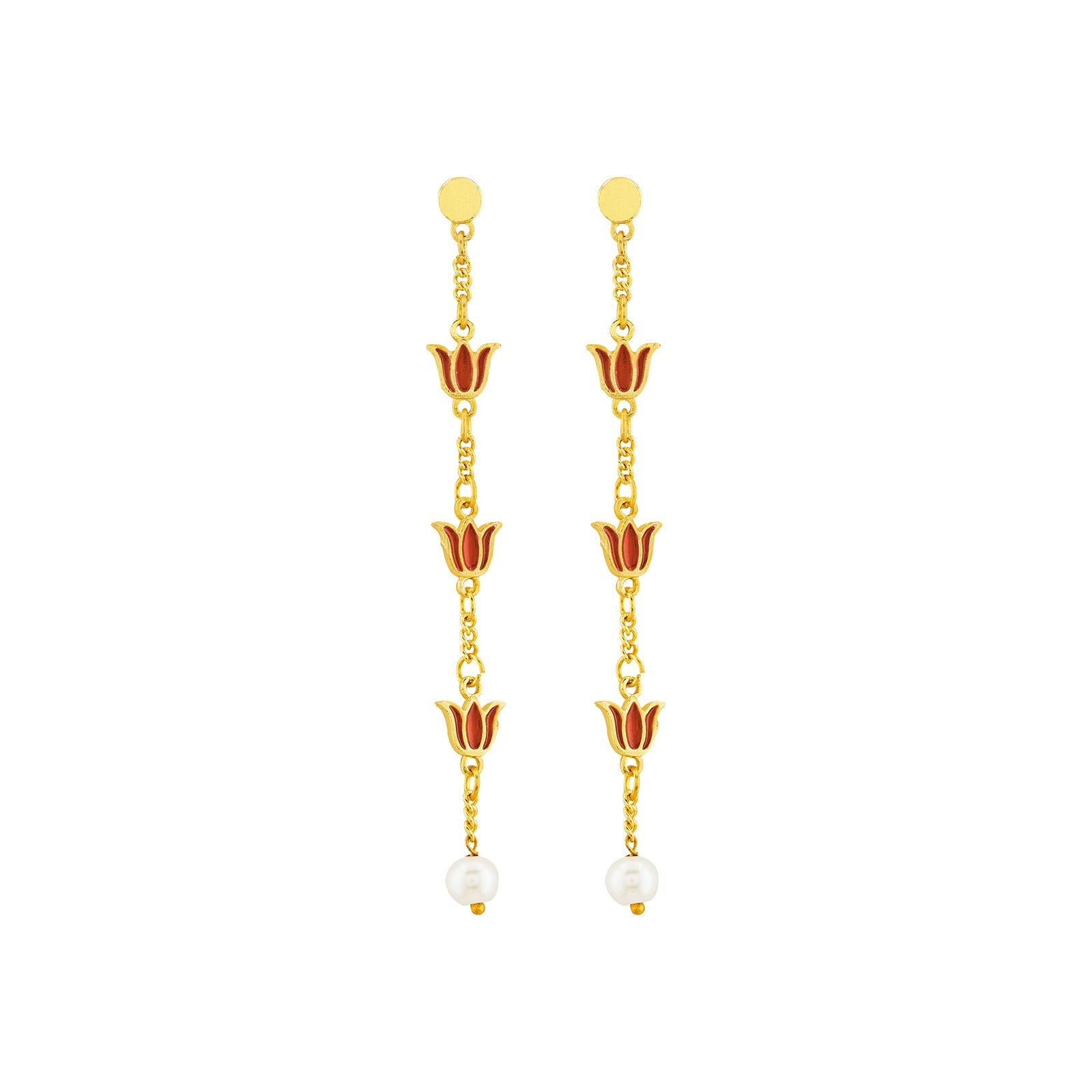 Teejh Chahat Red and Gold Enamle Dangler Earrings