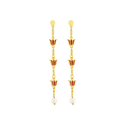 Teejh Chahat Red and Gold Enamle Dangler Earrings