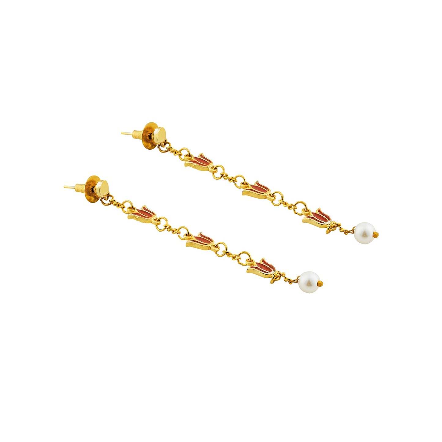 Teejh Chahat Red and Gold Enamle Dangler Earrings