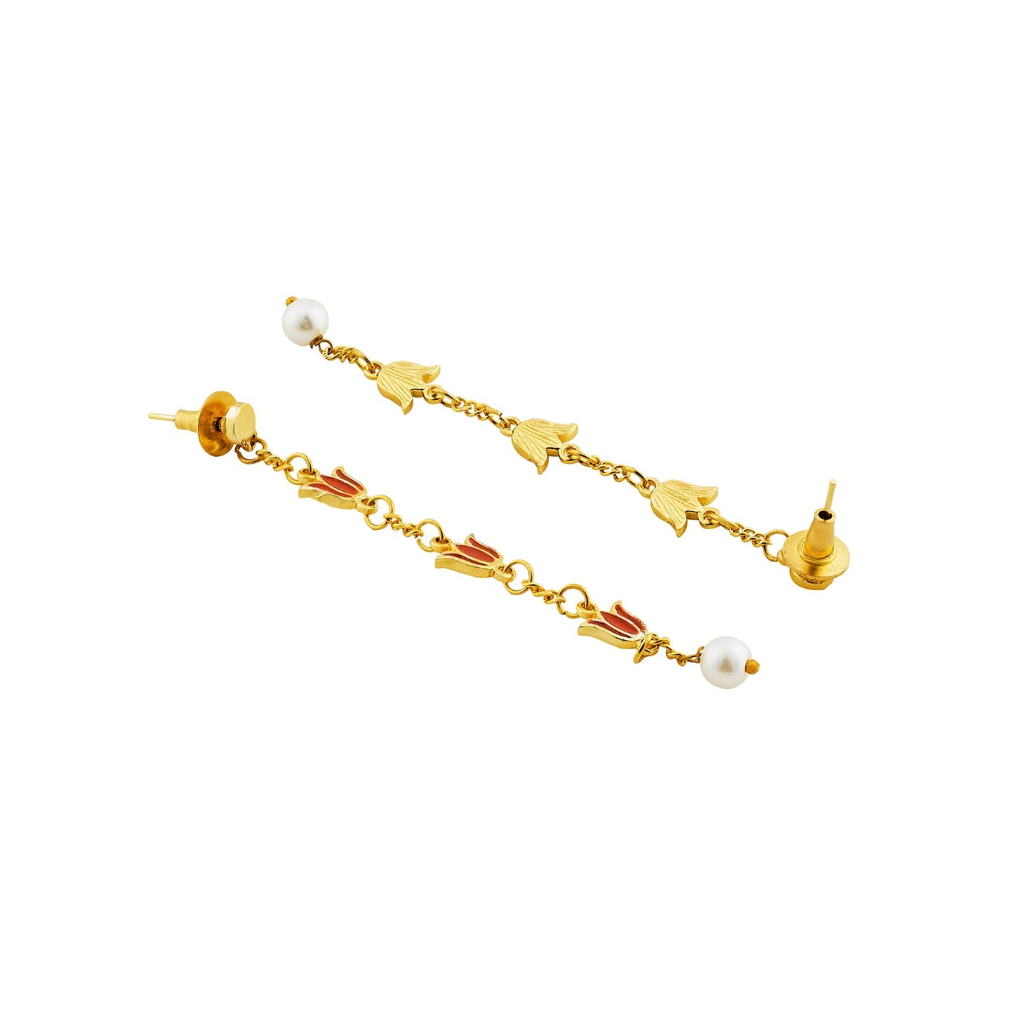 Teejh Chahat Red and Gold Enamle Dangler Earrings