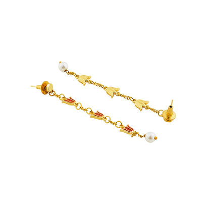 Teejh Chahat Red and Gold Enamle Dangler Earrings