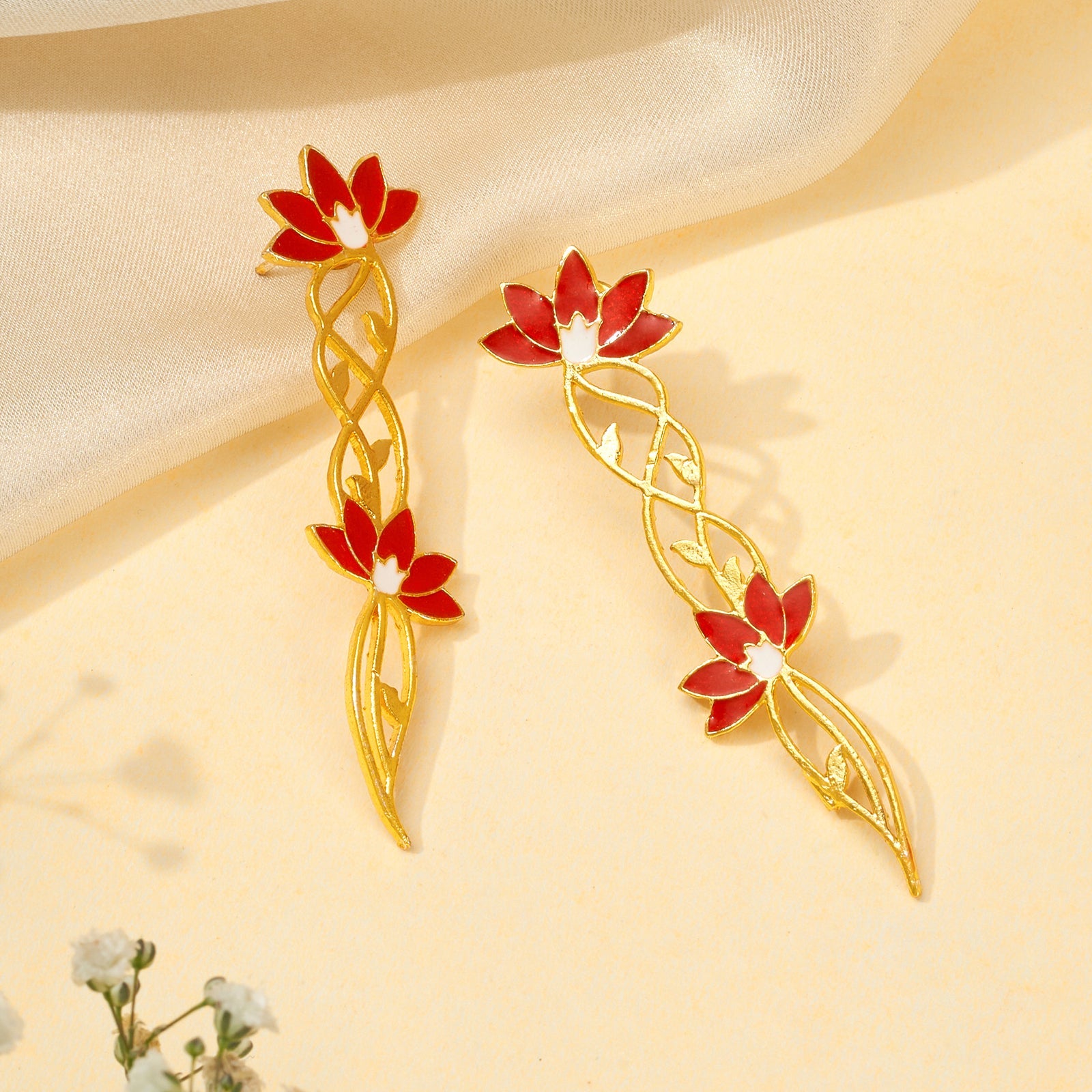Teejh Sirisha Red and Gold Enamel Dangler Earrings