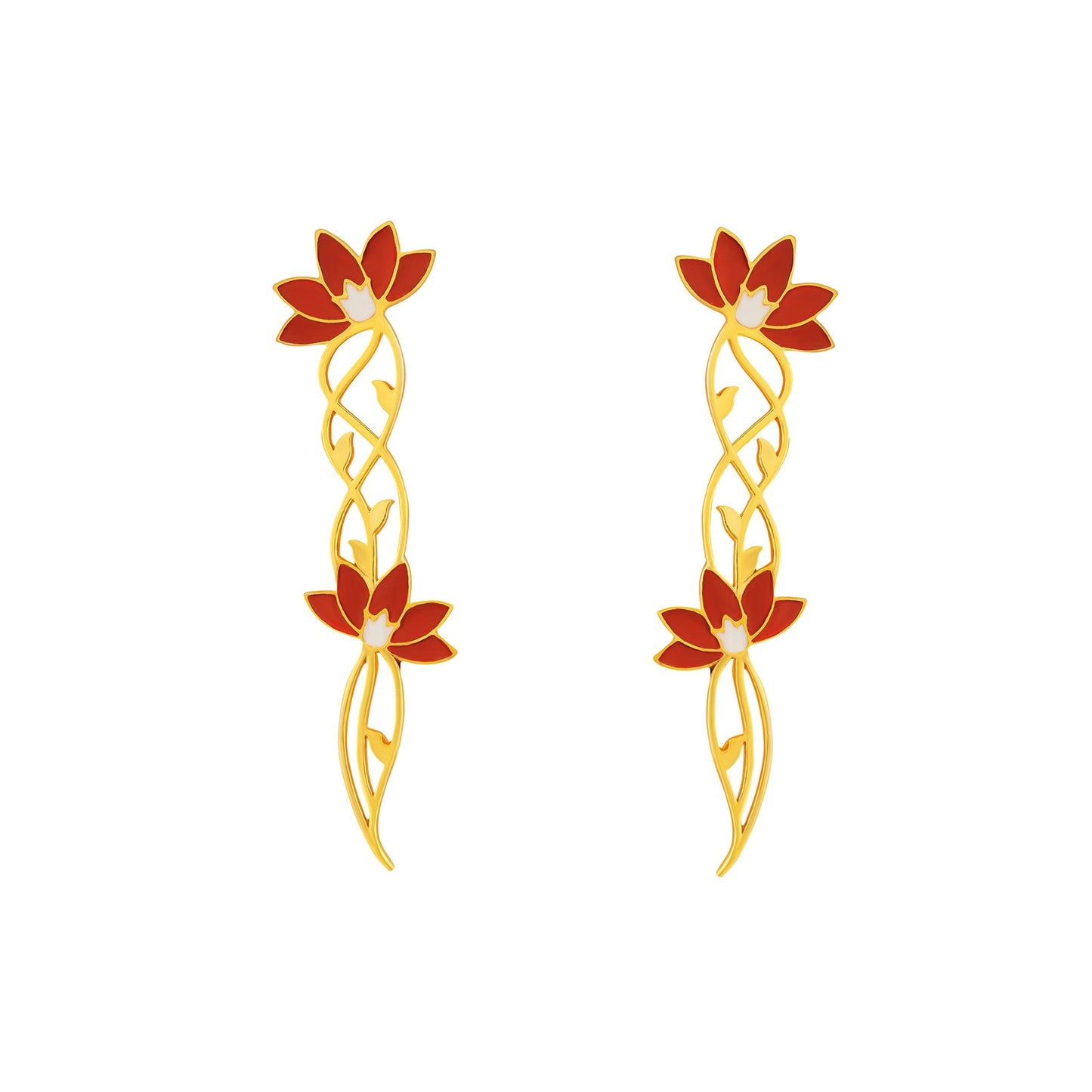 Teejh Sirisha Red and Gold Enamel Dangler Earrings
