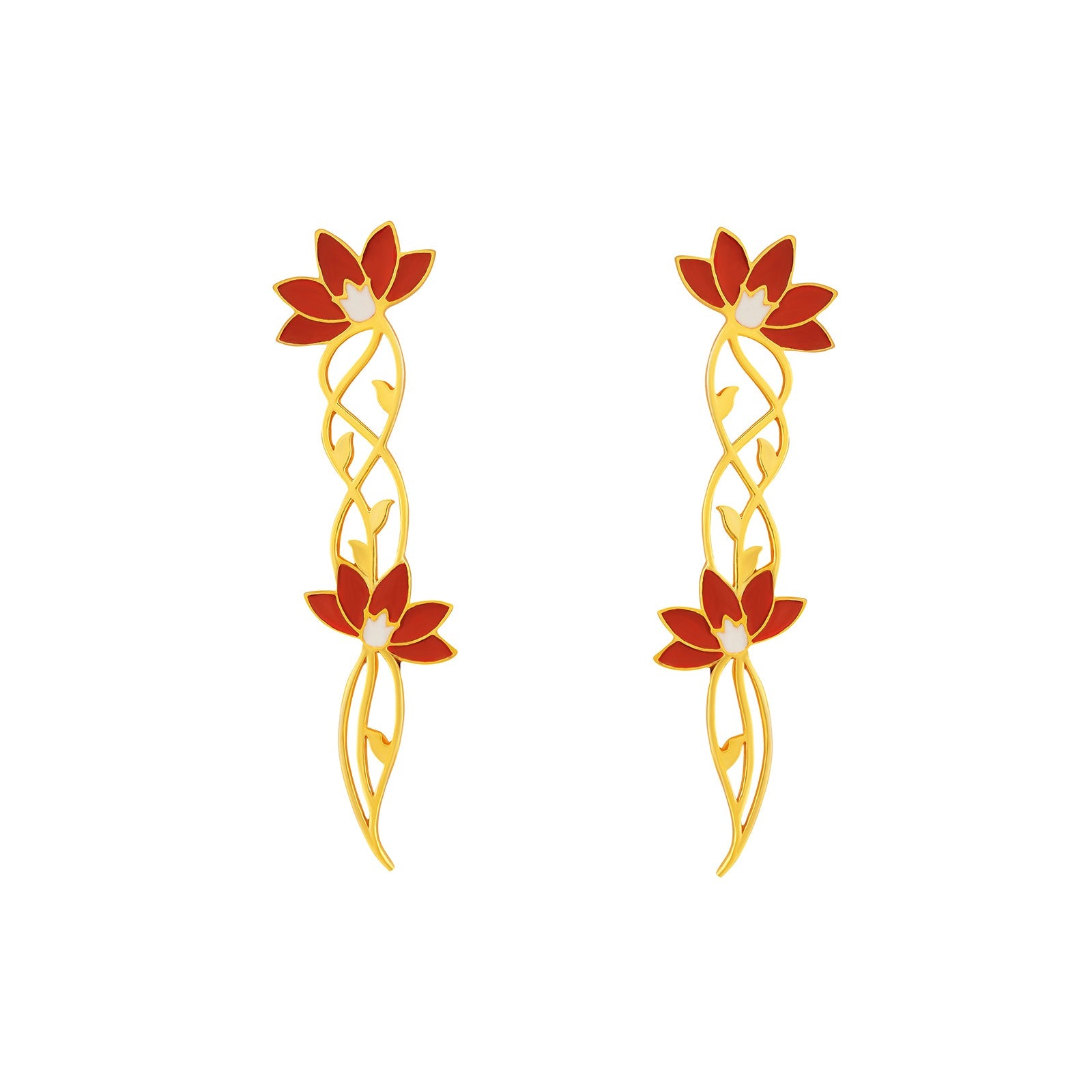 Teejh Sirisha Red and Gold Enamel Dangler Earrings