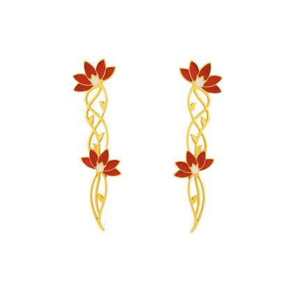Teejh Sirisha Red and Gold Enamel Dangler Earrings