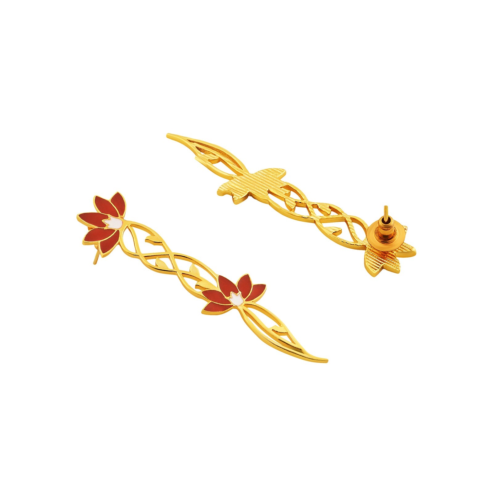 Teejh Sirisha Red and Gold Enamel Dangler Earrings