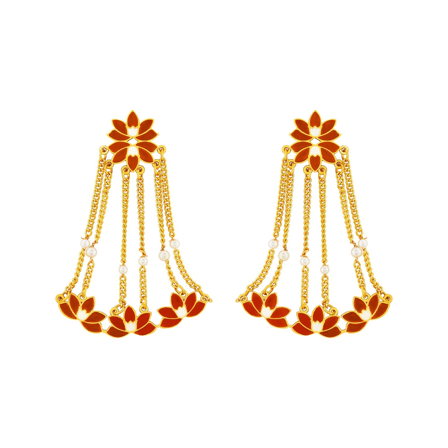 Teejh Girika Red and Gold Enamel Dangler Earrings