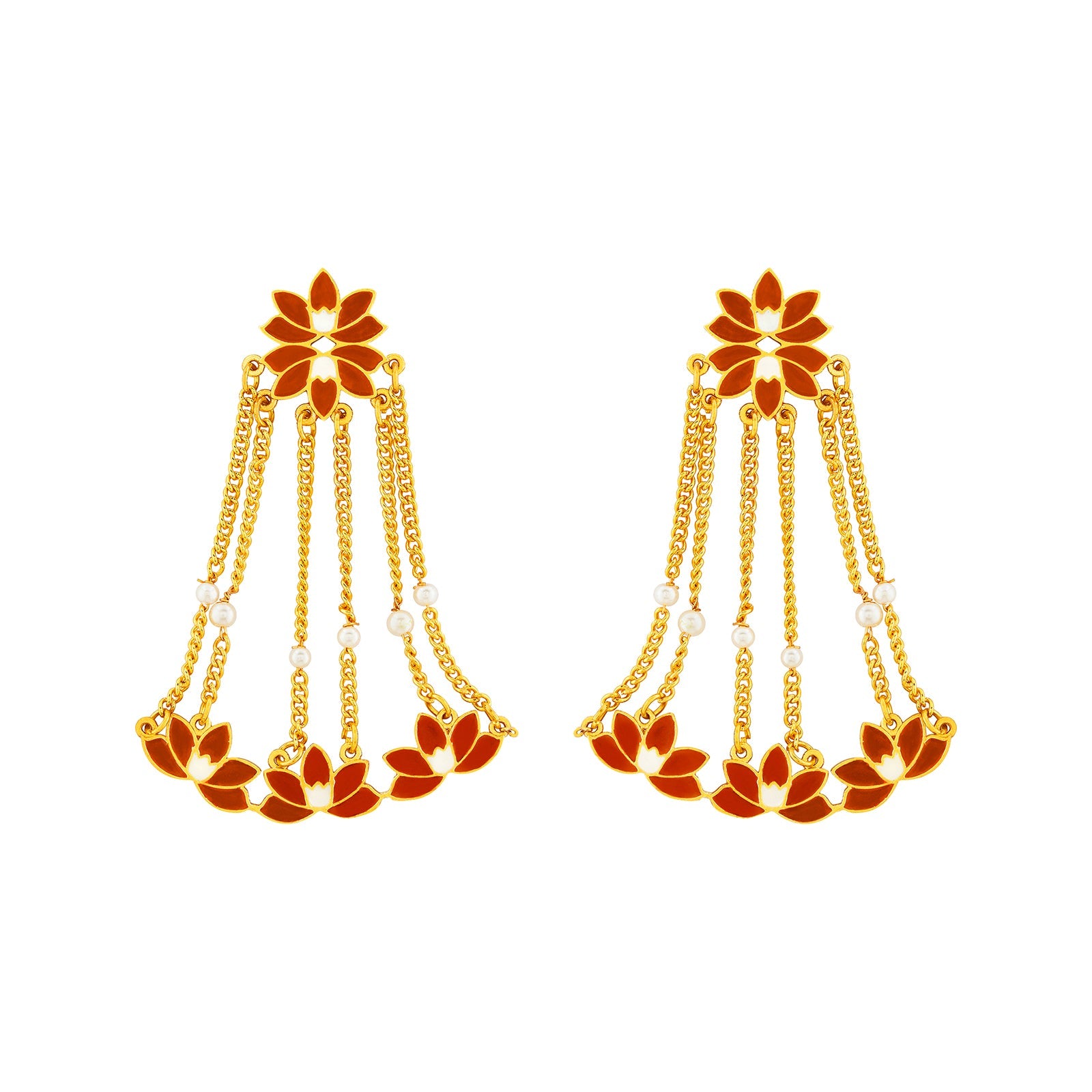Teejh Girika Red and Gold Enamel Dangler Earrings