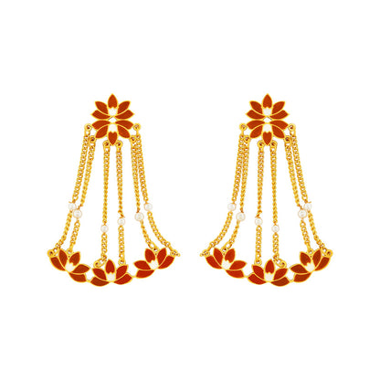 Teejh Girika Red and Gold Enamel Dangler Earrings