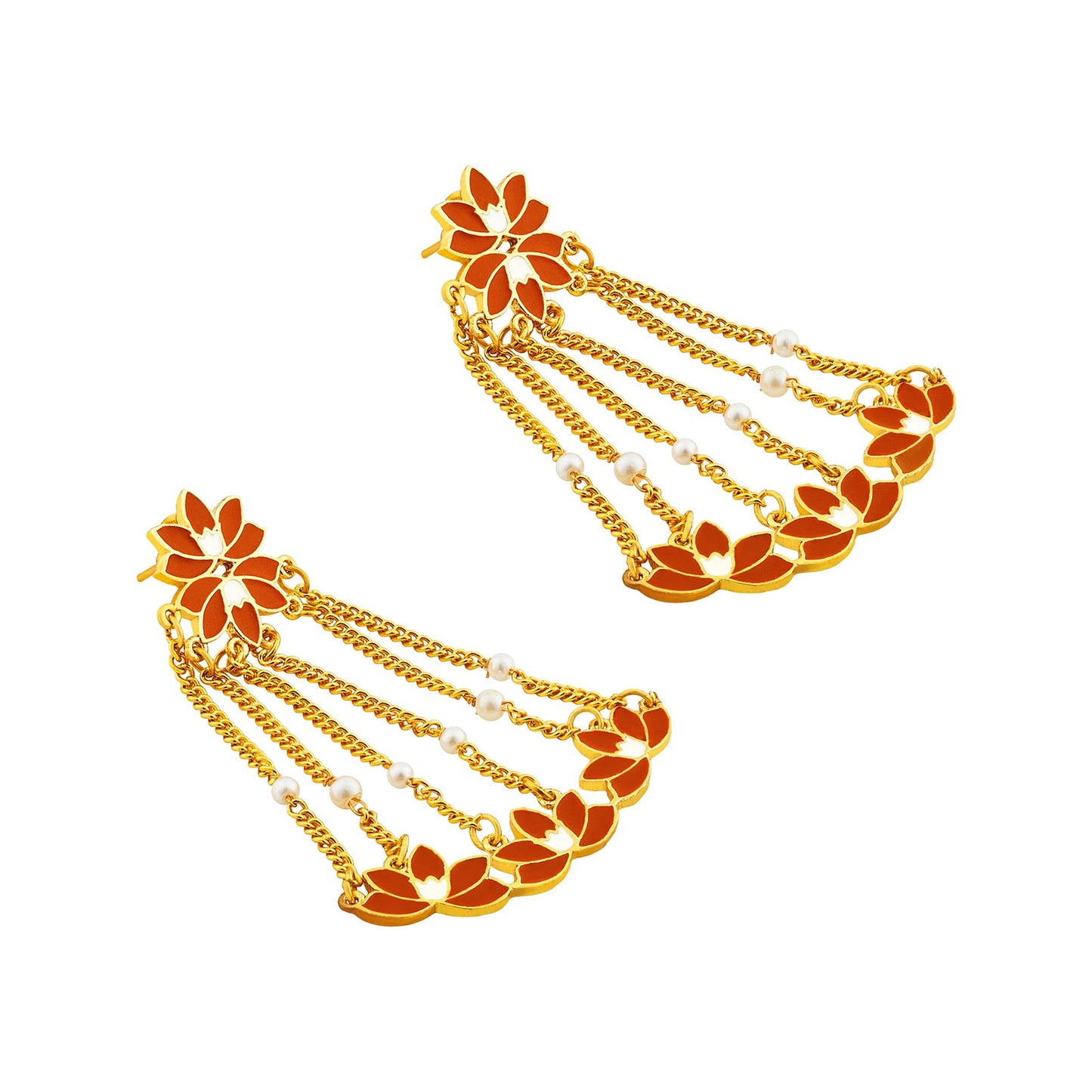Teejh Girika Red and Gold Enamel Dangler Earrings