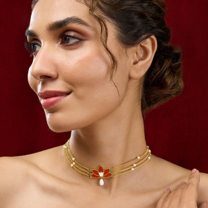 Teejh Minal Red and Gold Enamel Choker