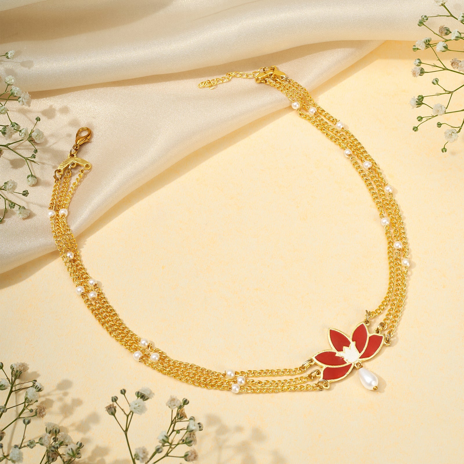 Teejh Minal Red and Gold Enamel Choker