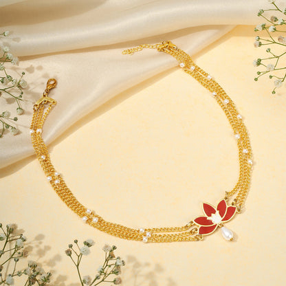 Teejh Minal Red and Gold Enamel Choker